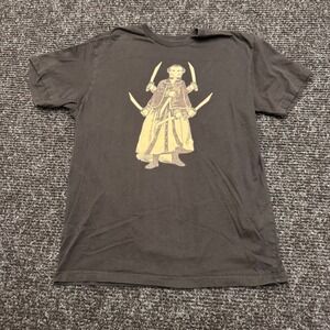 Aska Mens Black Graphic T-Shirt Multi-Armed Sword Figure Owl Logo Size Medium